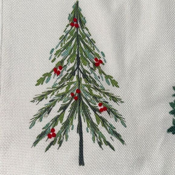 tinsel & fir White Green Red Embroidered Christmas Tree Print Table Runner - Picture 5 of 12